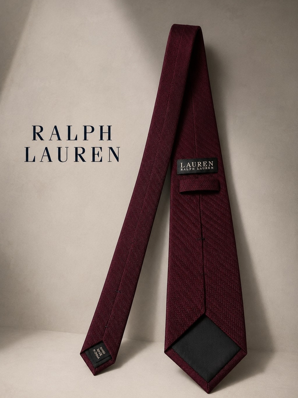Ralph Lauren Men's Burgundy Herringbone Silk Tie